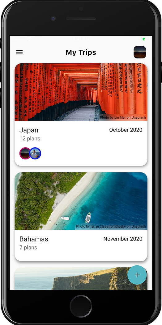 Plip app showing shared trips